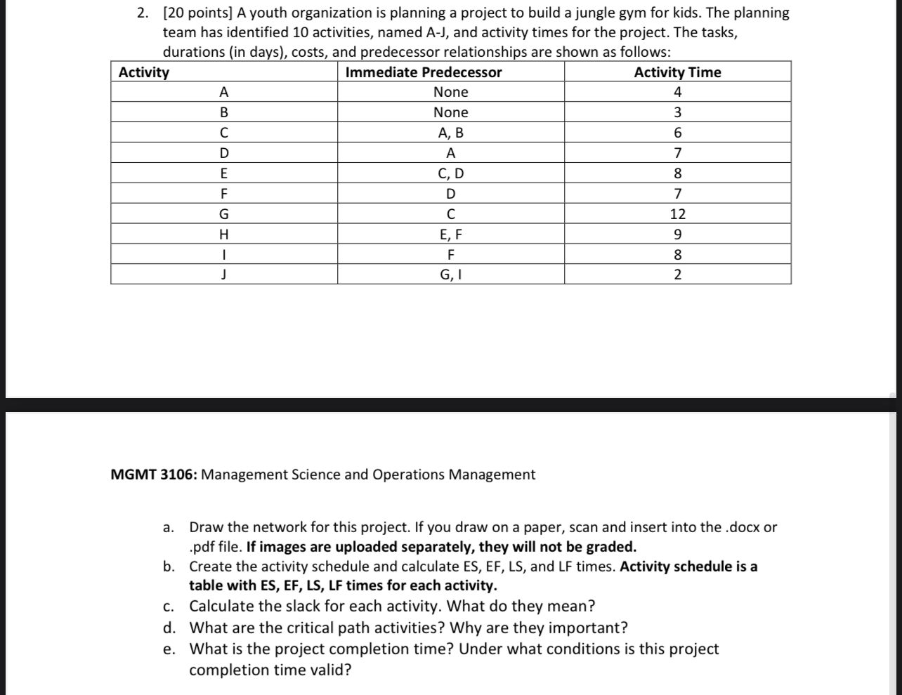 [ 2 0 points ] A youth organization is planning a