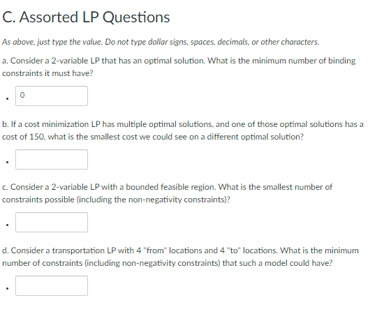 C. Assorted LP Questions As above, just type the