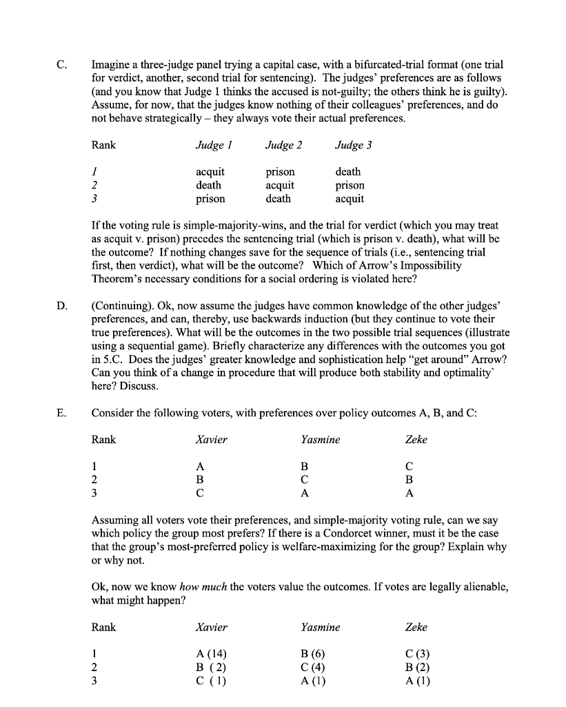 Arrow's Impossibility Theorem Problem C. Imagine