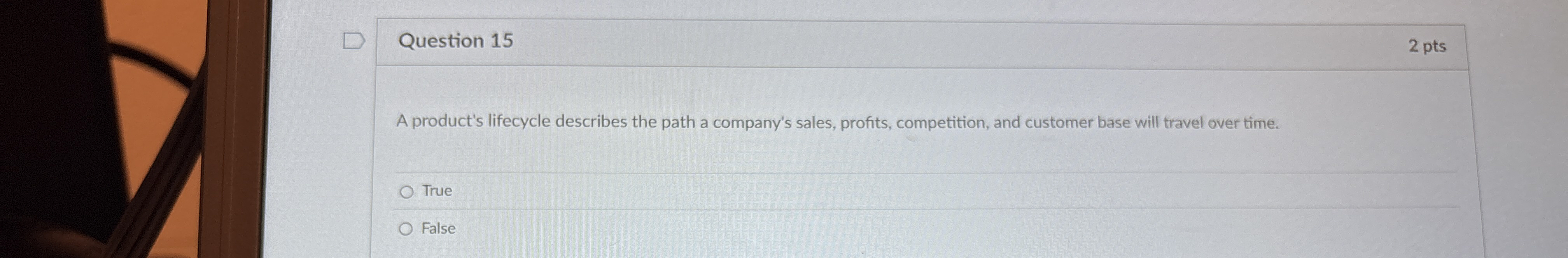 Question 1 5 2 pts A product's lifecycle