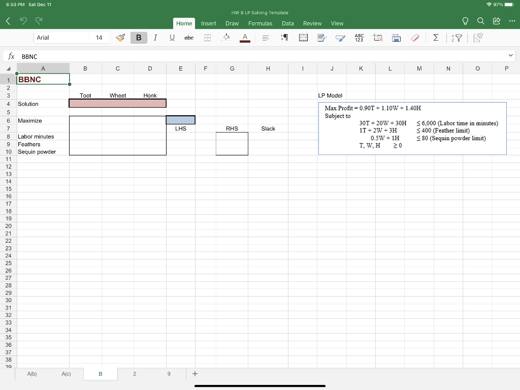 6:53 PM Sat Dec 11 97% HW B LP Solving Template