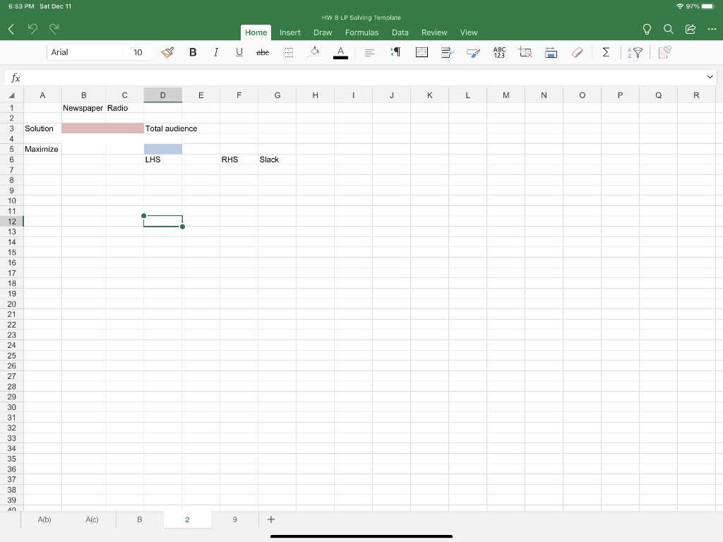 6:53 PM Sat Dec 11 97% HW B LP Solving Template