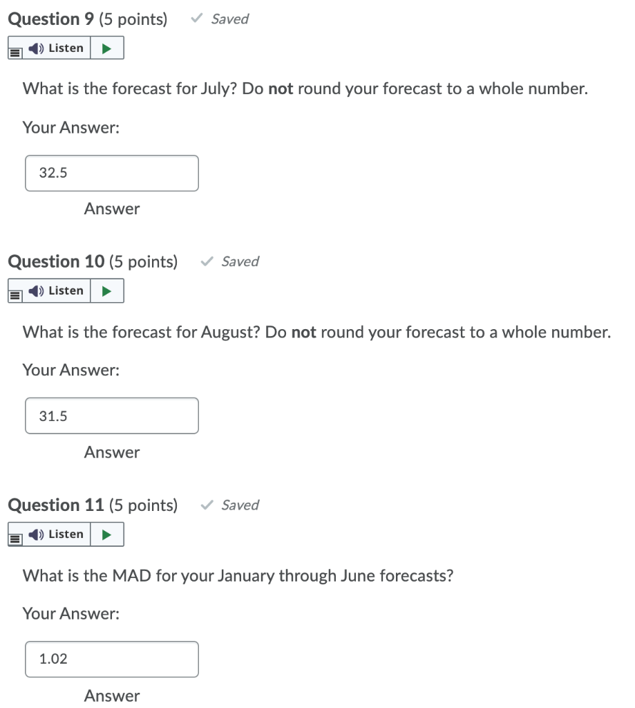 Please answer questions 9, 10, and 11. Month