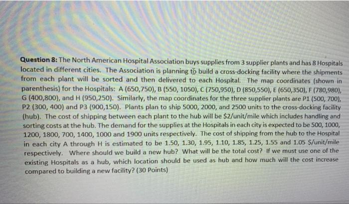 Question 8: The North American Hospital