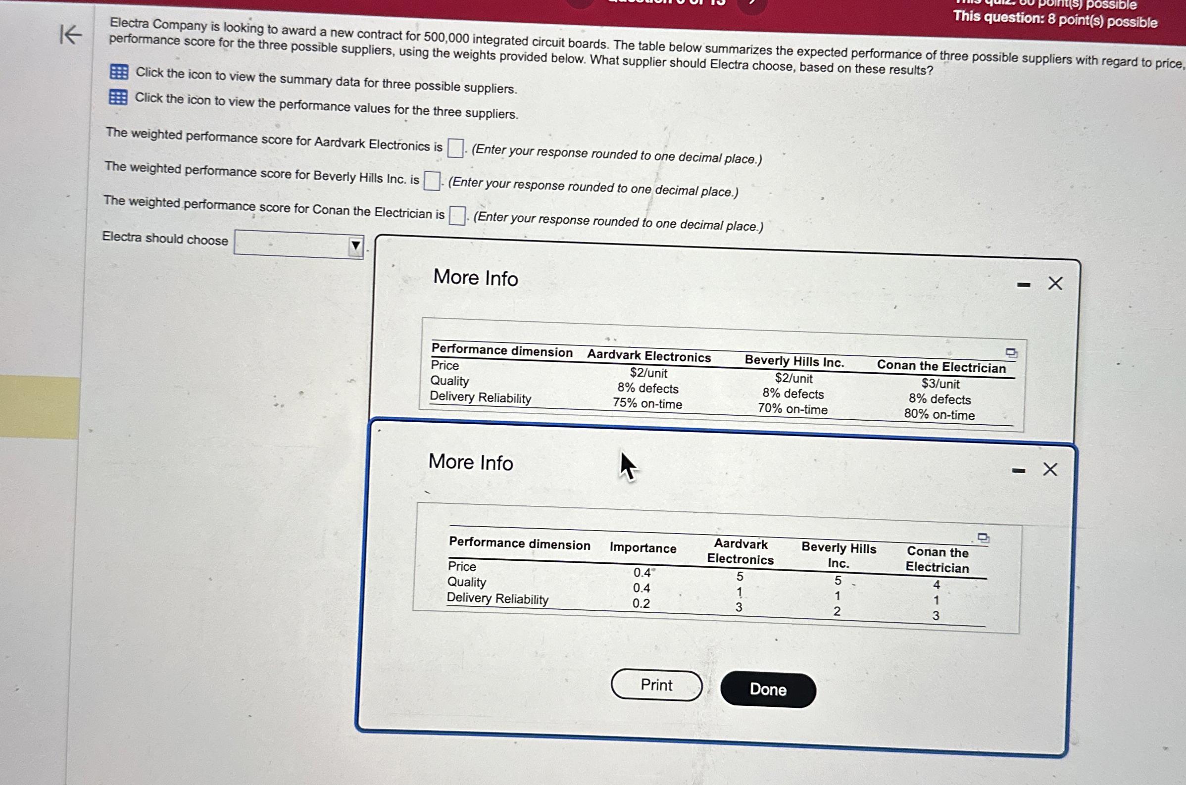 This question: 8 point ( s ) possible Electra