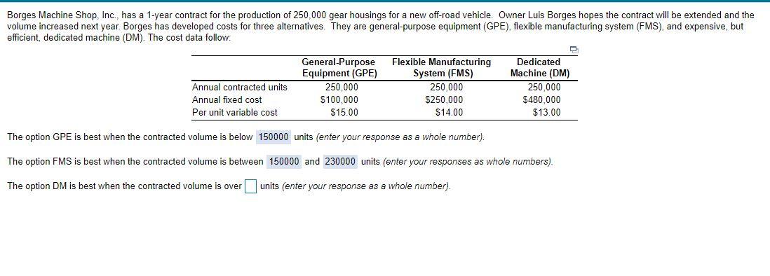 Borges Machine Shop, Inc., has a 1-year contract
