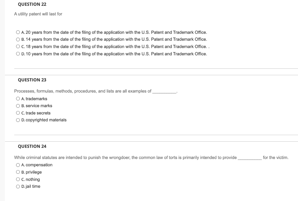 please answer all 3 questions QUESTION 22 A
