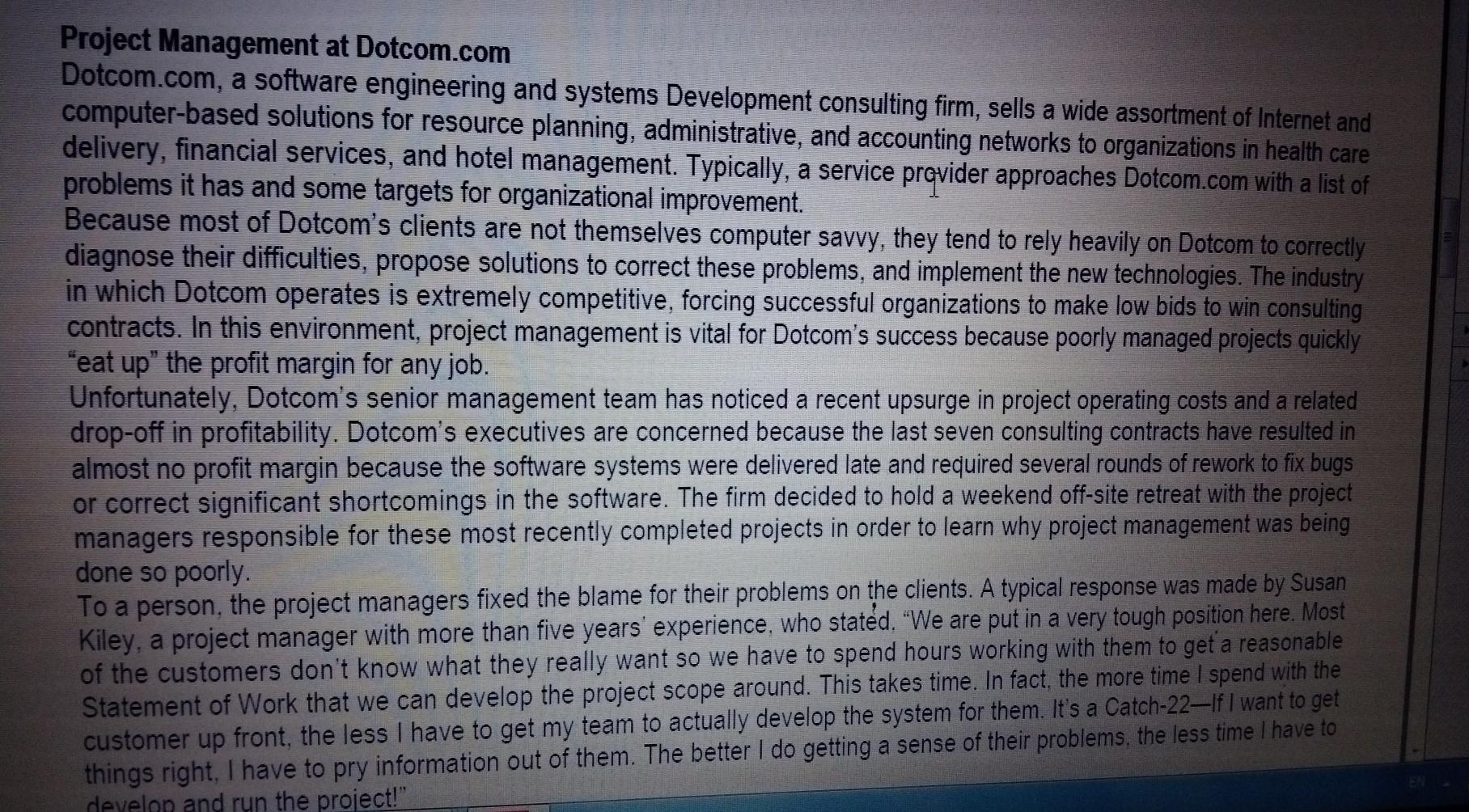 Project Management at Dotcom.com Dotcom.com, a