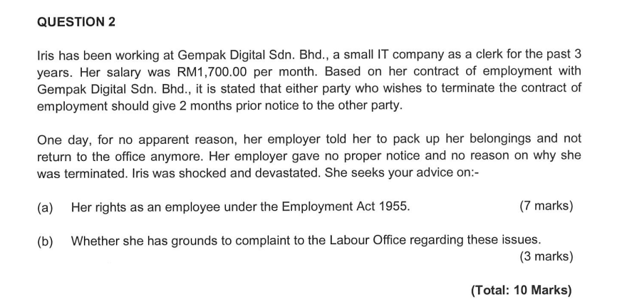 QUESTION 2 Iris has been working at Gempak