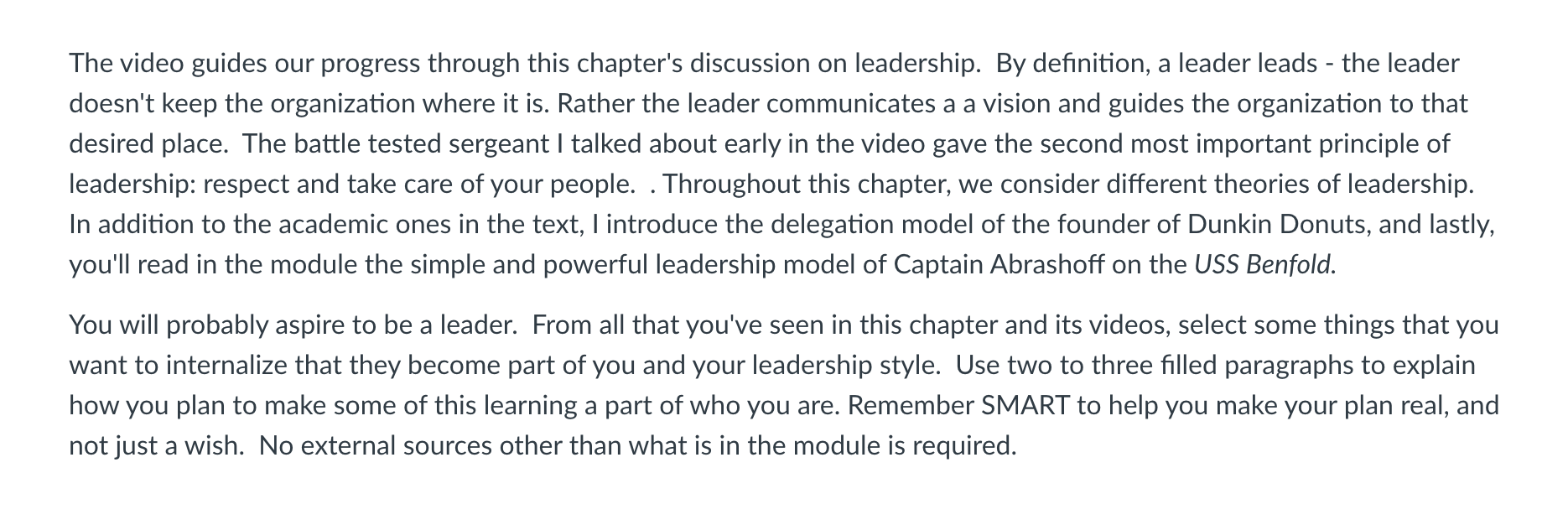 The video guides our progress through this