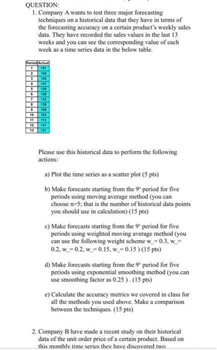 QUESTION: 1. Company A wants to test three major