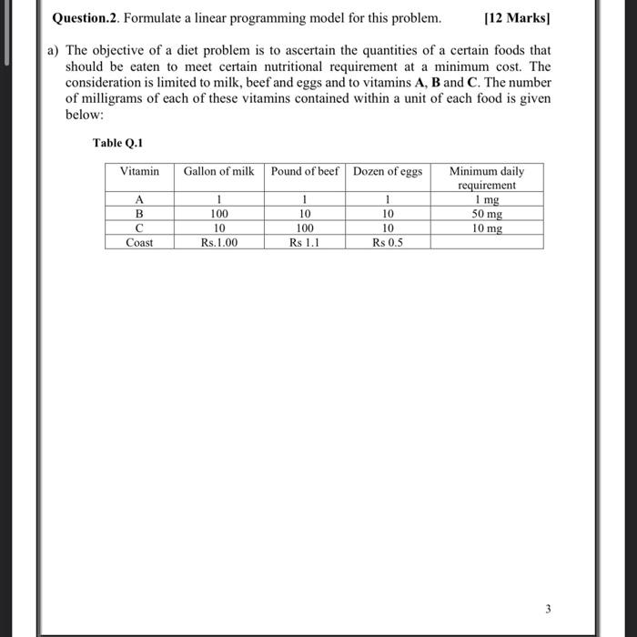 Question.2. Formulate a linear programming model