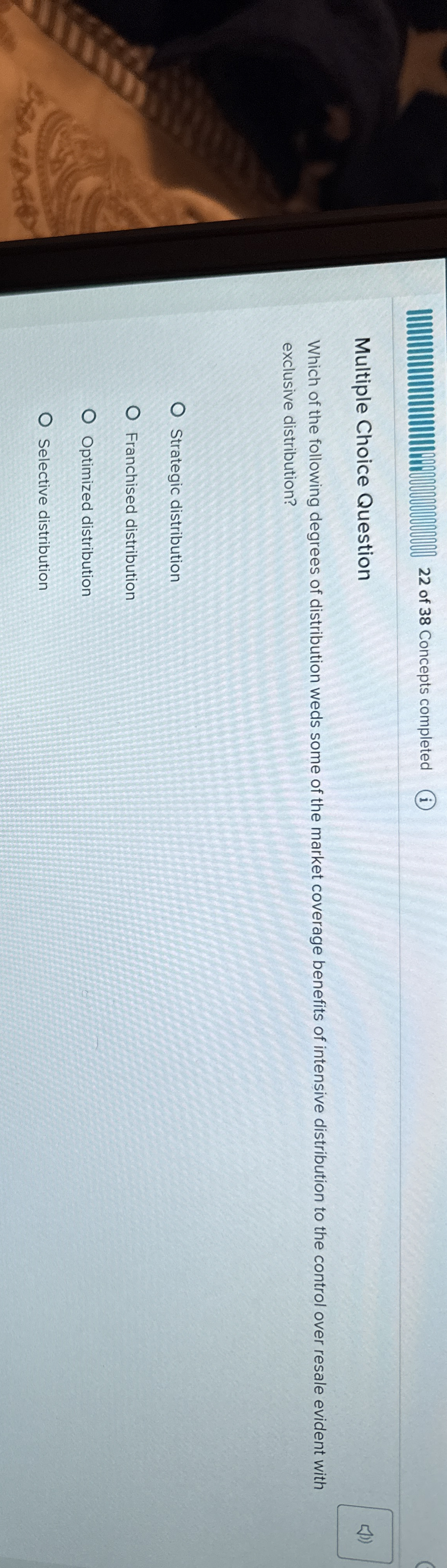 2 2 of 3 8 Concepts completed Multiple Choice