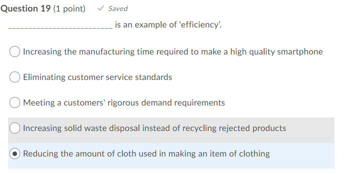 Question 19 (1 point) Saved is an example of