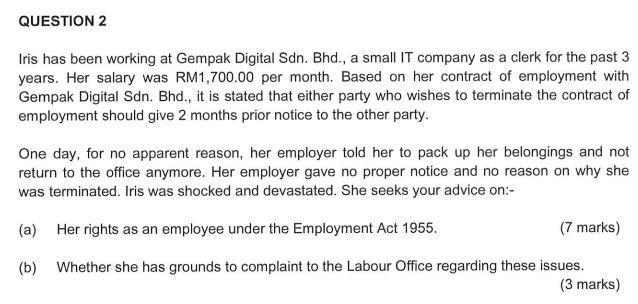 QUESTION 2 Iris has been working at Gempak