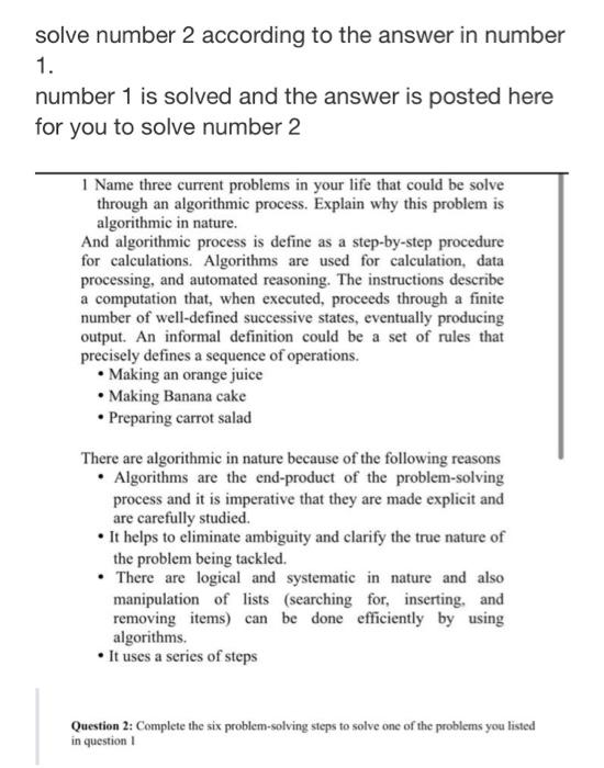 solve number 2 according to the answer in number