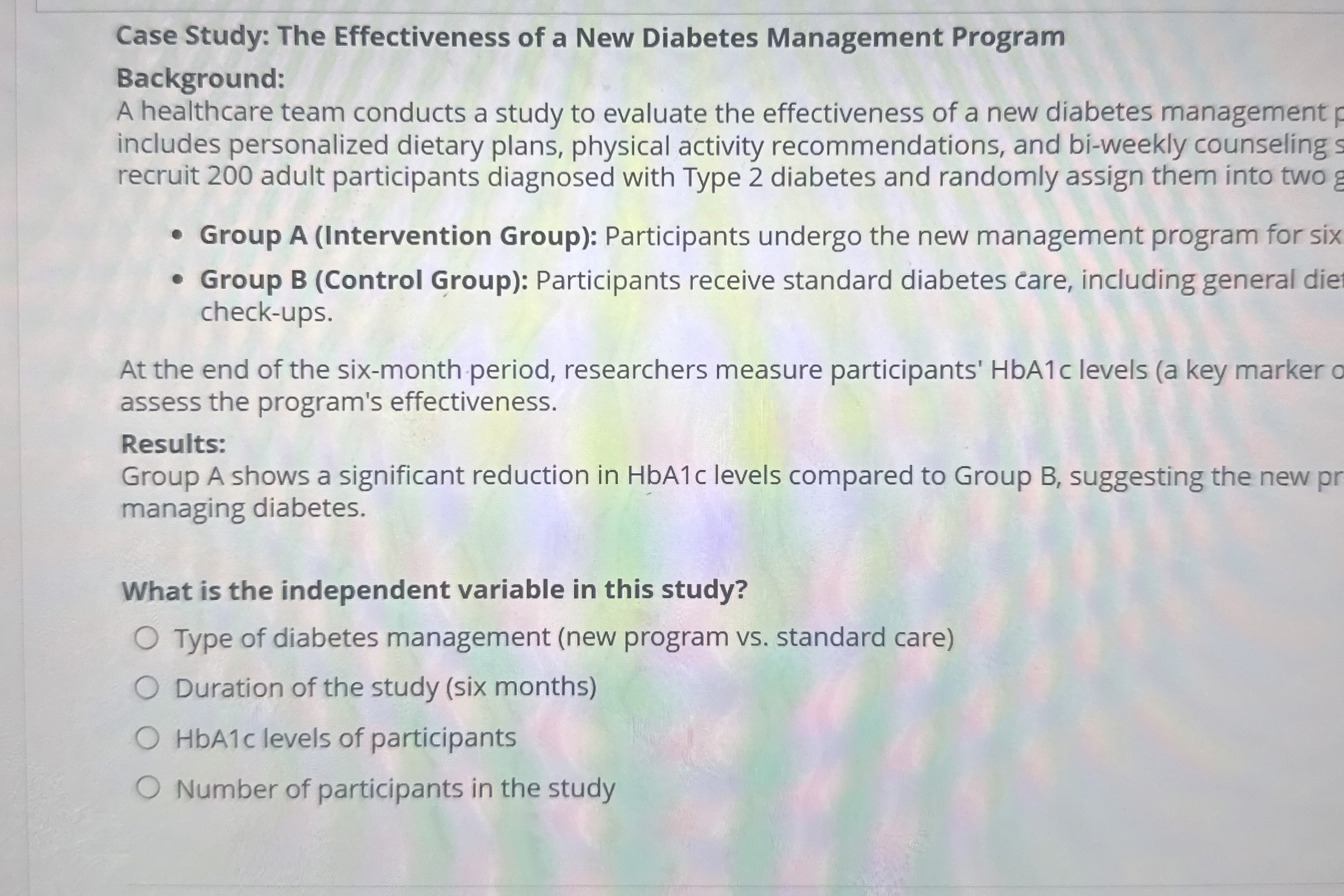 Case Study: The Effectiveness of a New Diabetes
