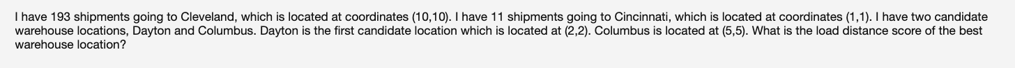 I have 193 shipments going to Cleveland, which is