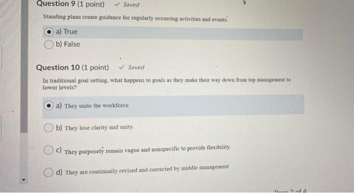 Question 9 (1 point) Saved Standing plans create
