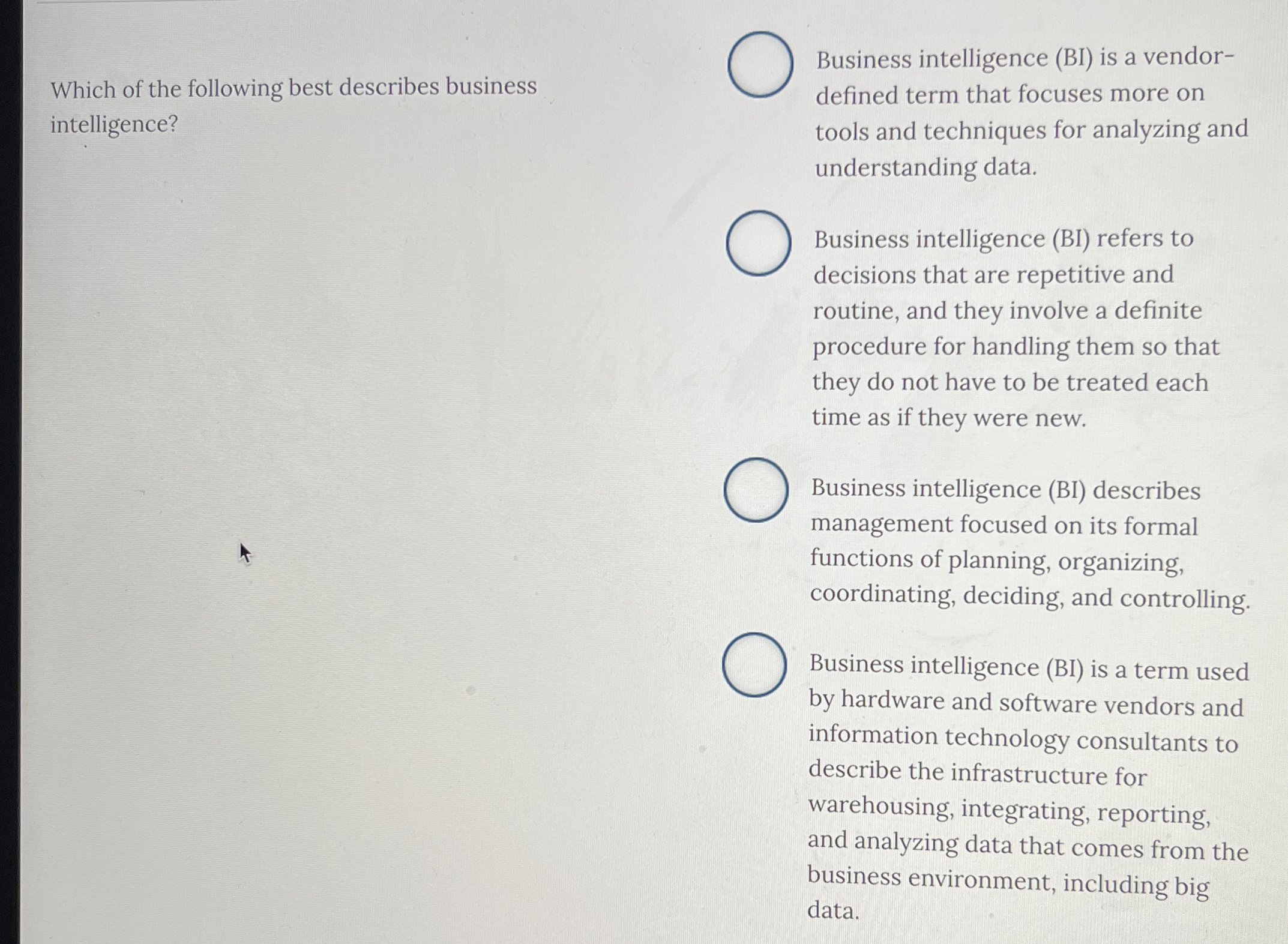 Which of the following best describes business