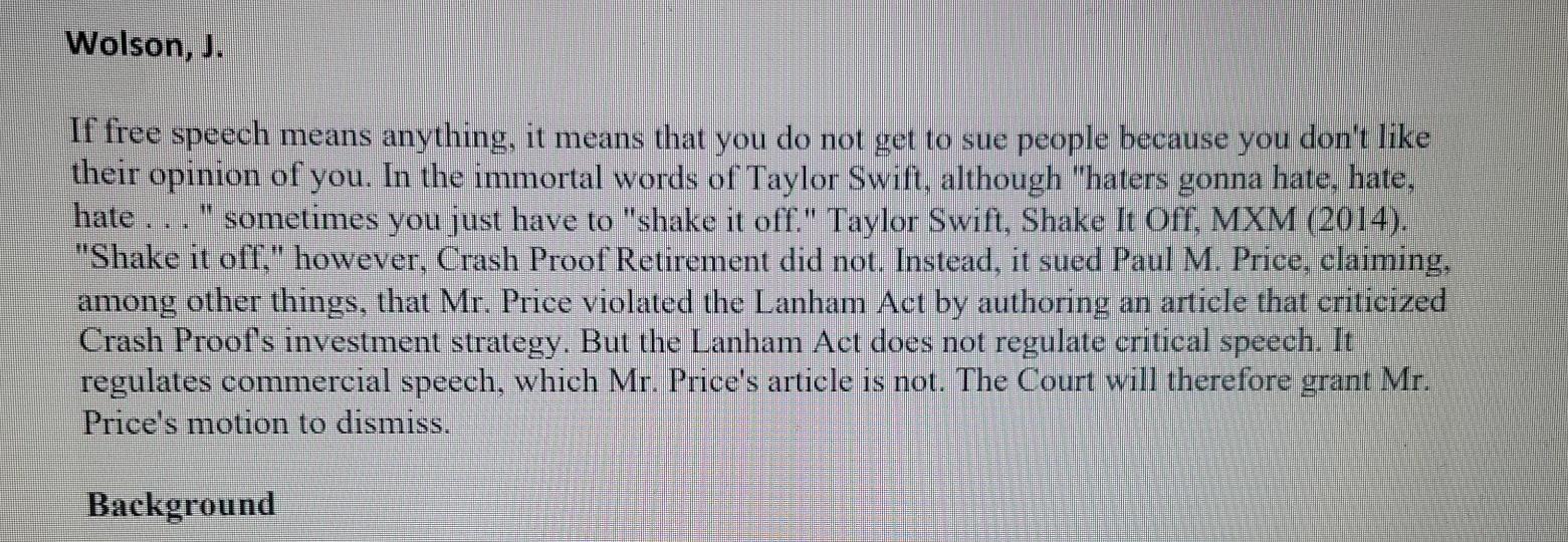 Wolson, J. hate ... If free speech means