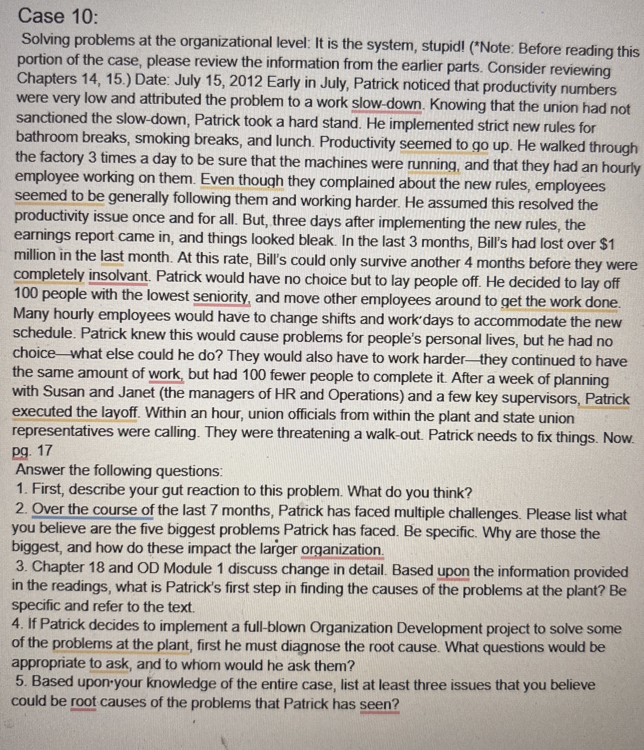 Case 1 0 : Solving problems at the organizational