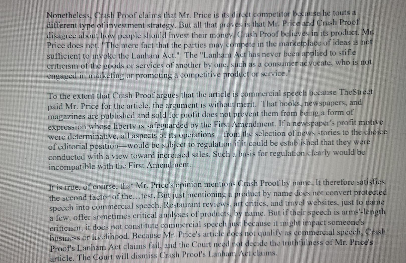 Wolson, J. hate ... If free speech means