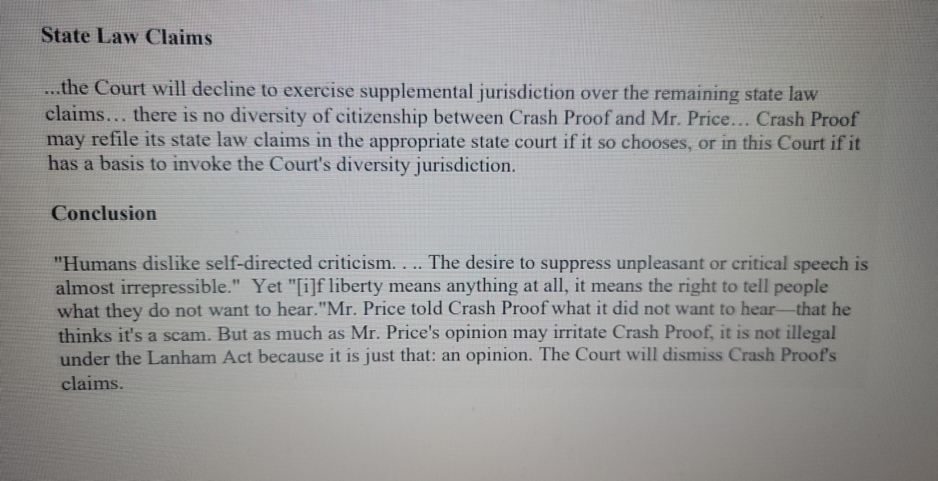 Wolson, J. hate ... If free speech means