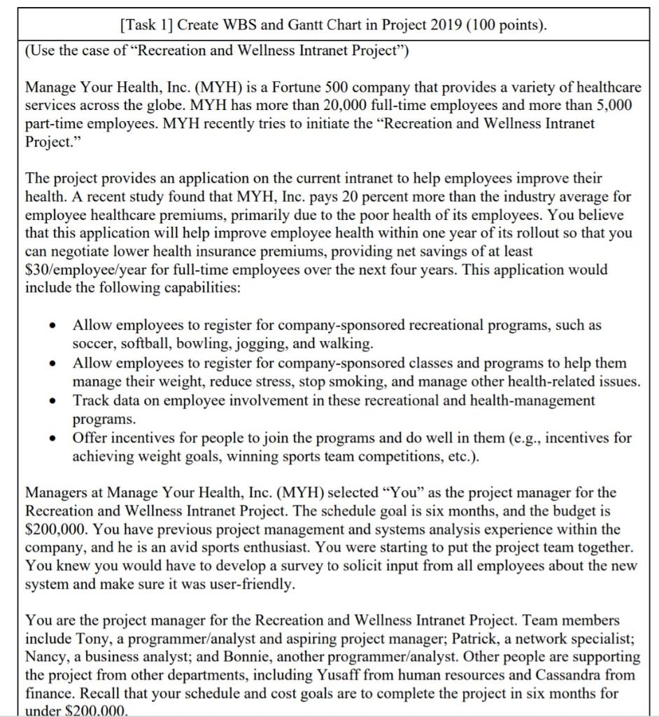 [Task 1] Create WBS and Gantt Chart in Project