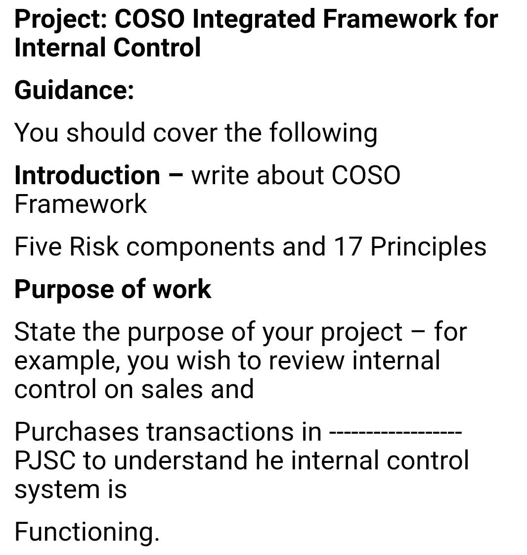 choose any company and do the below project .