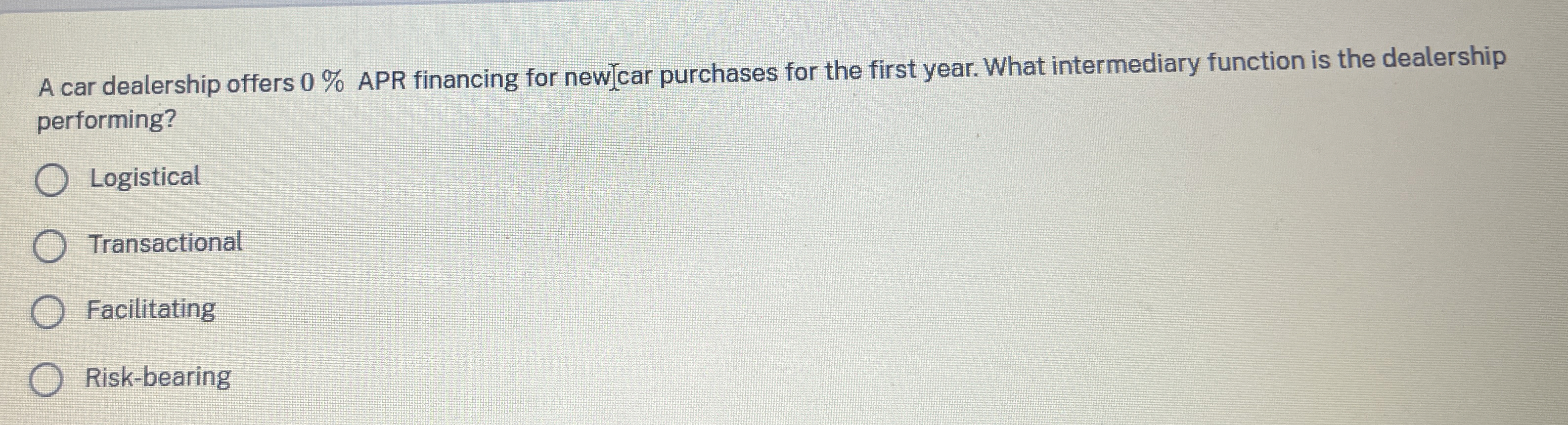 A car dealership offers 0 % APR financing for