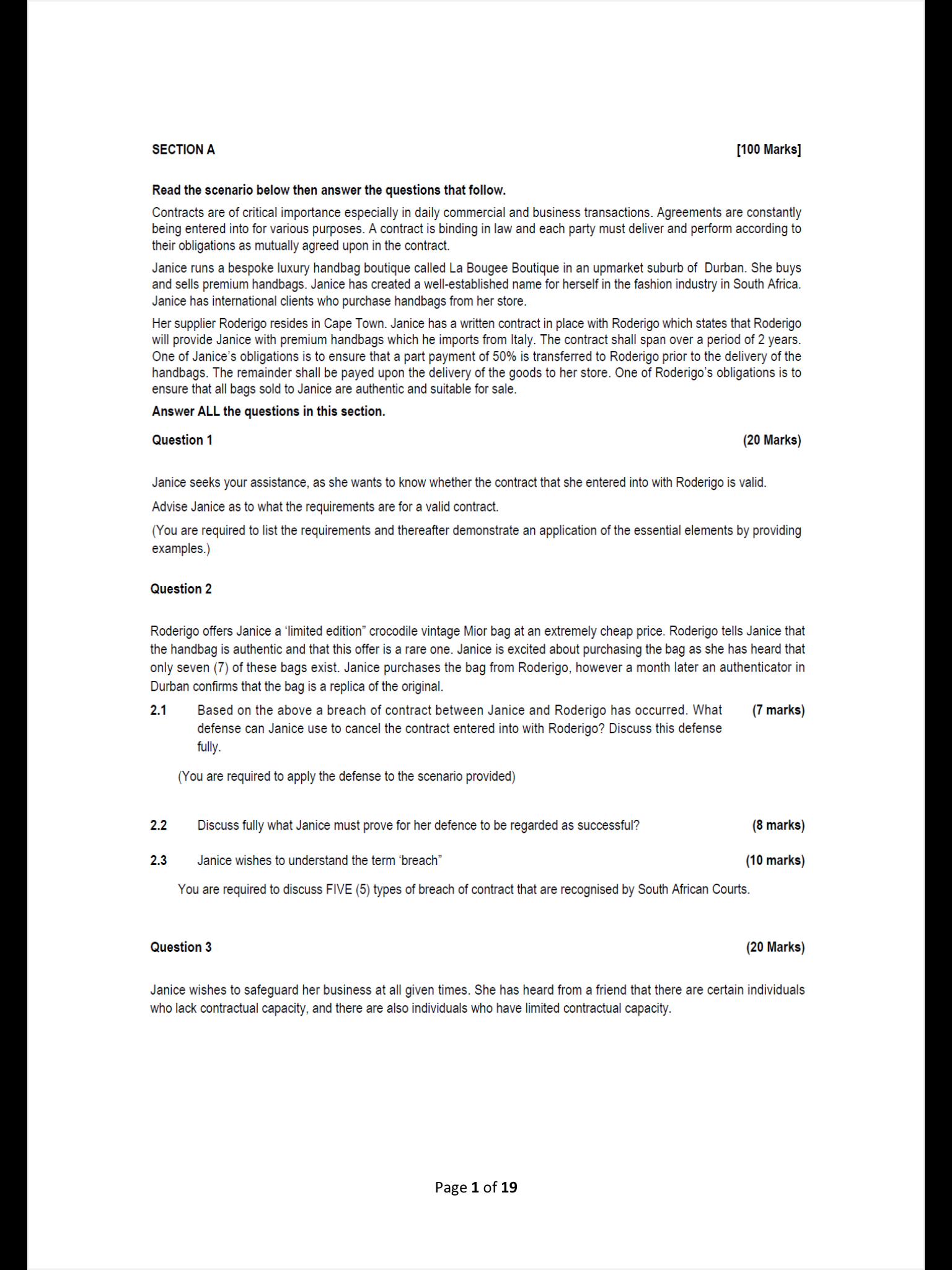 SECTION A [ 1 0 0 Marks ] Read the scenario below