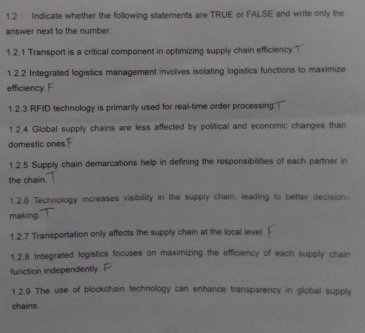 1 . 2 Indicate whether the following statements