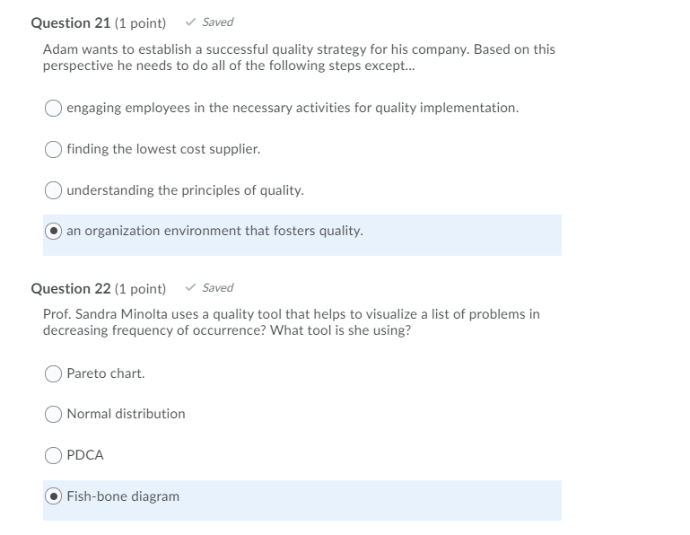 Question 21 (1 point) Saved Adam wants to