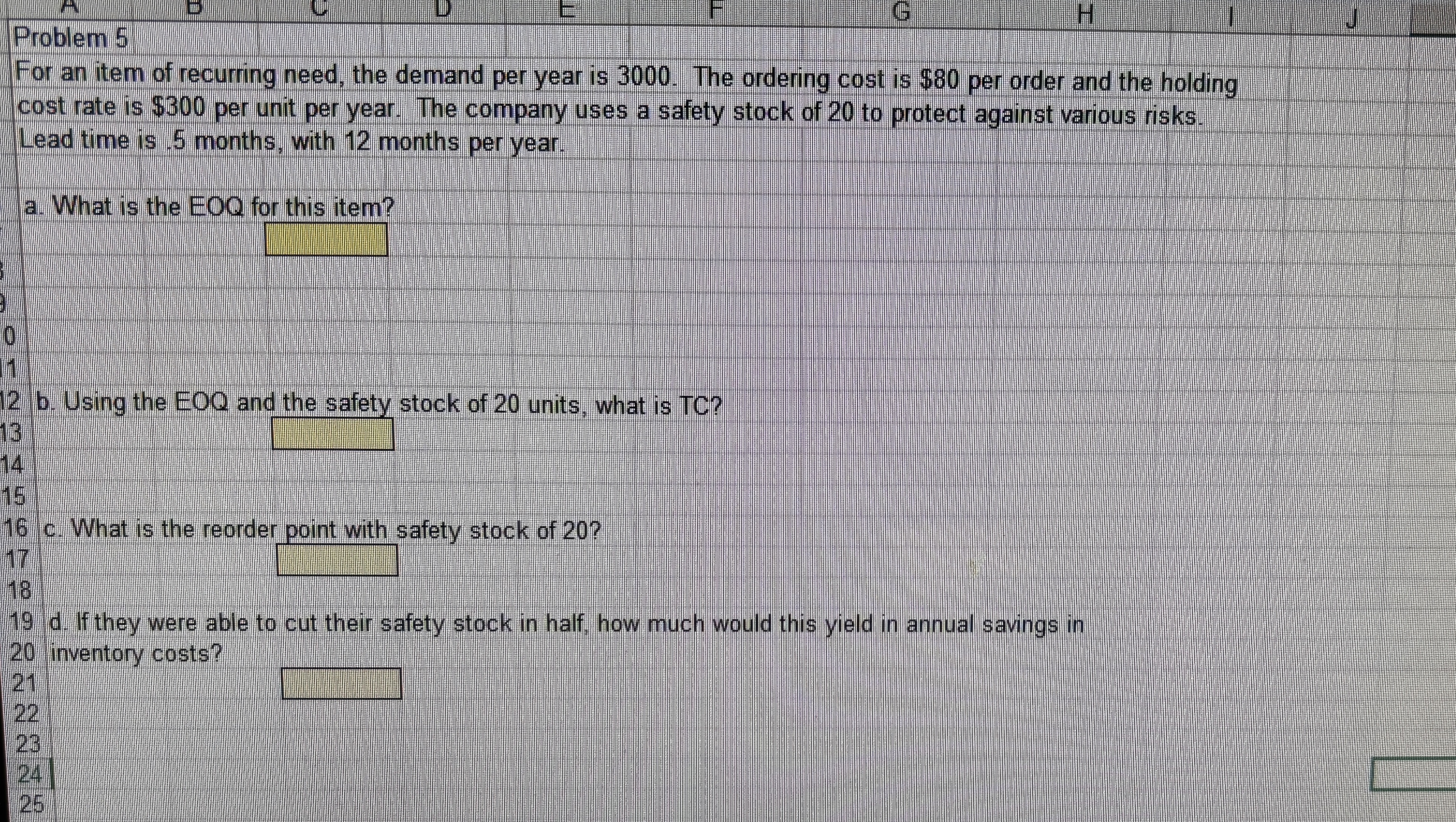Help to solve this operations managment problem