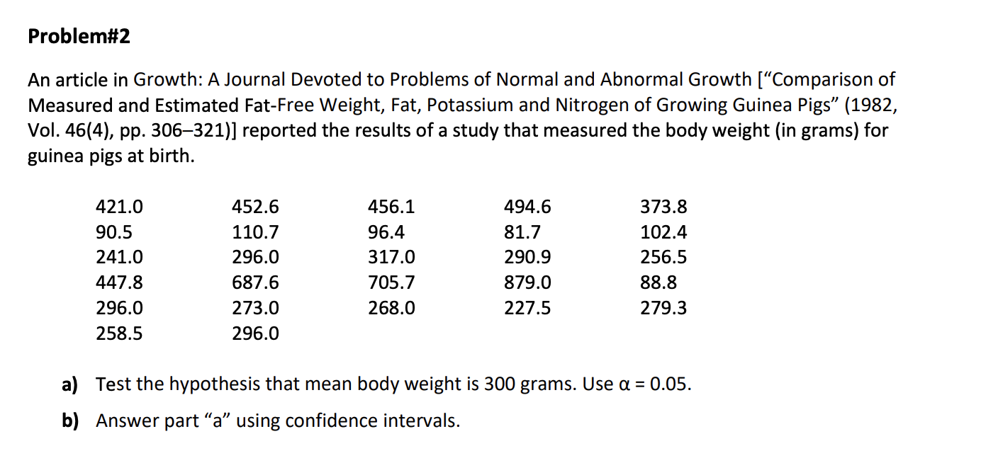 Problem#2 An article in Growth: A Journal Devoted