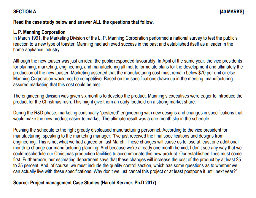 Read the case study below and answer ALL the