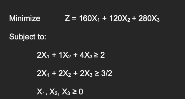 Solve using the 2 Phase method. Formulate the