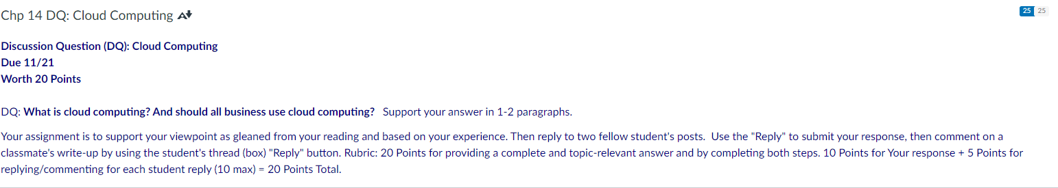 25 Chp 14 DQ: Cloud Computing A Discussion