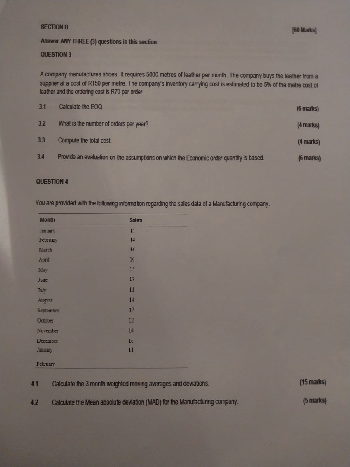SECTION B Answer ANY THREE ( 3 ) questions in