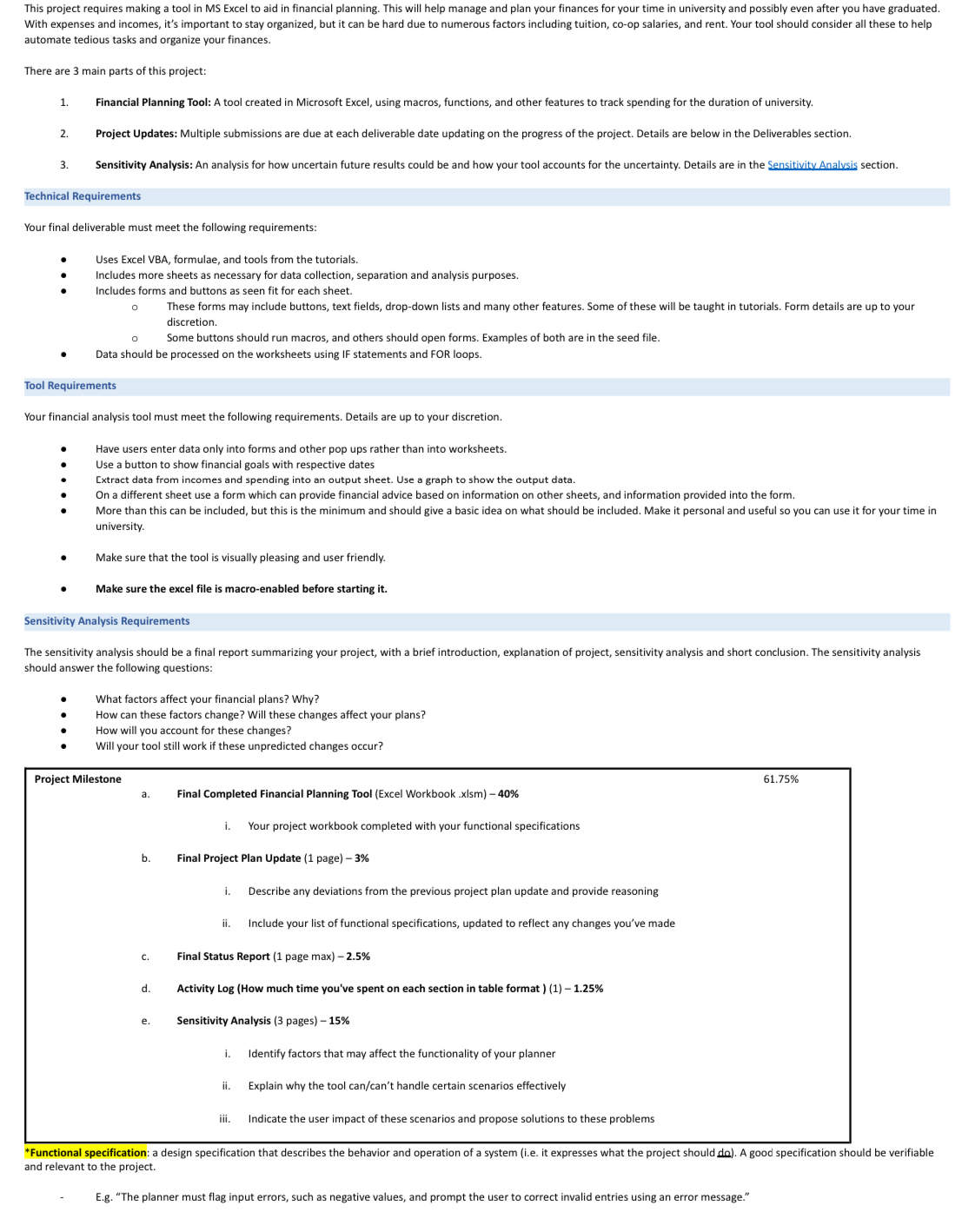 This project requires making a tool in MS Excel