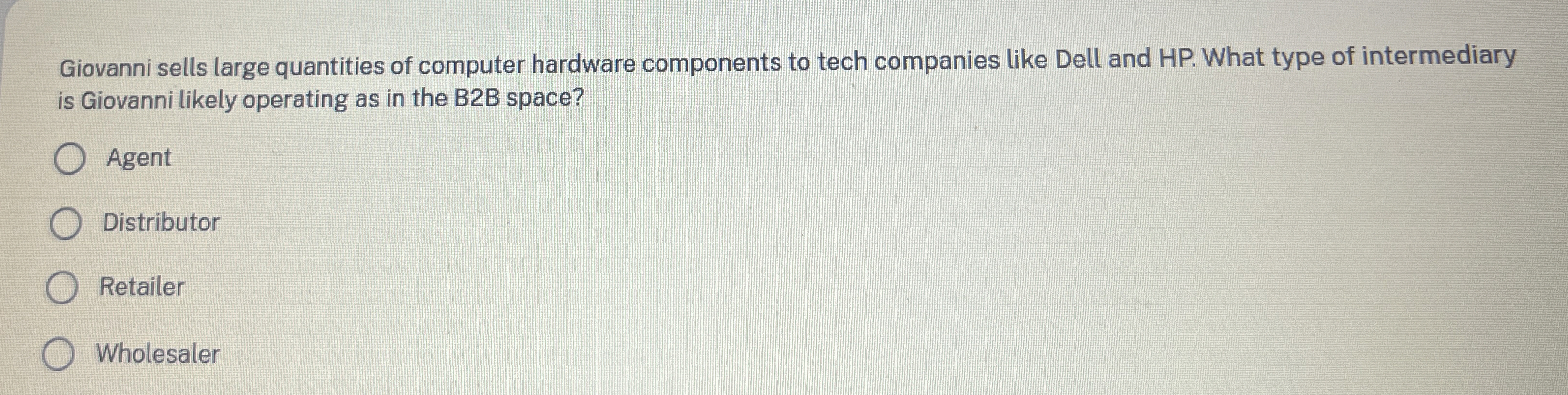 Giovanni sells large quantities of computer