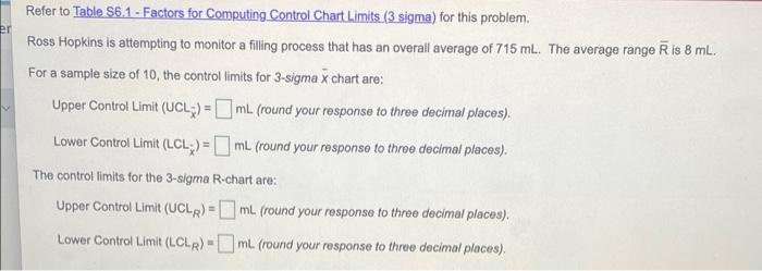 er Refer to Table S6,1 - Factors for Computing