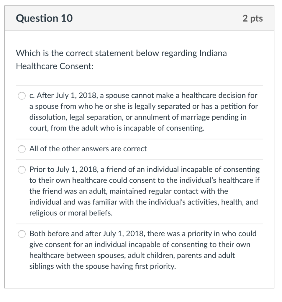 Question 10 2 pts Which is the correct statement