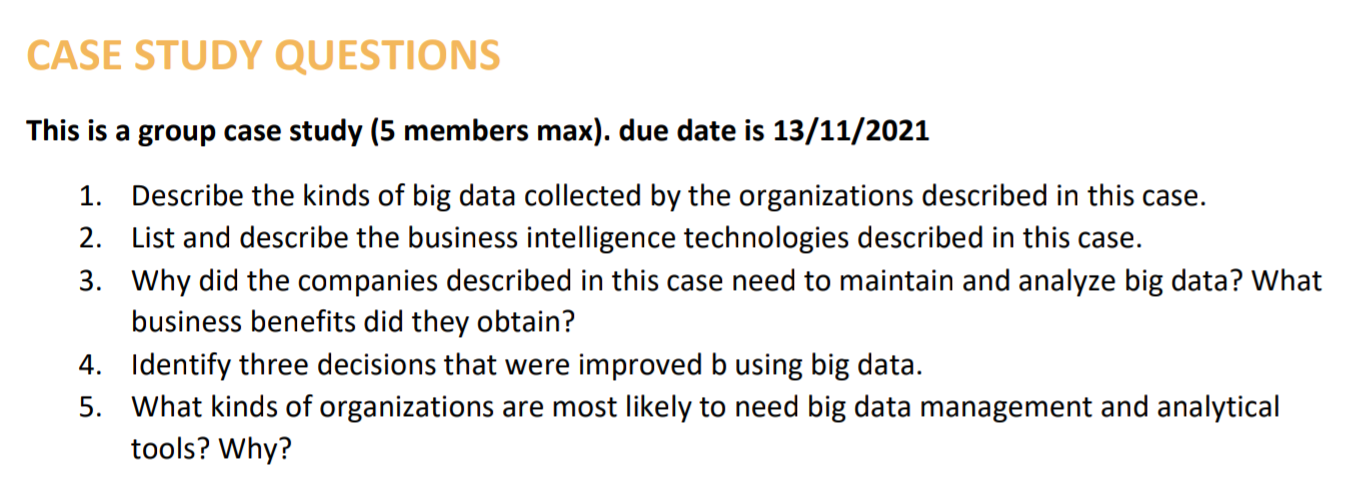 MIS 201/ISY 102 CASE STUDY II BIG DATA, BIG