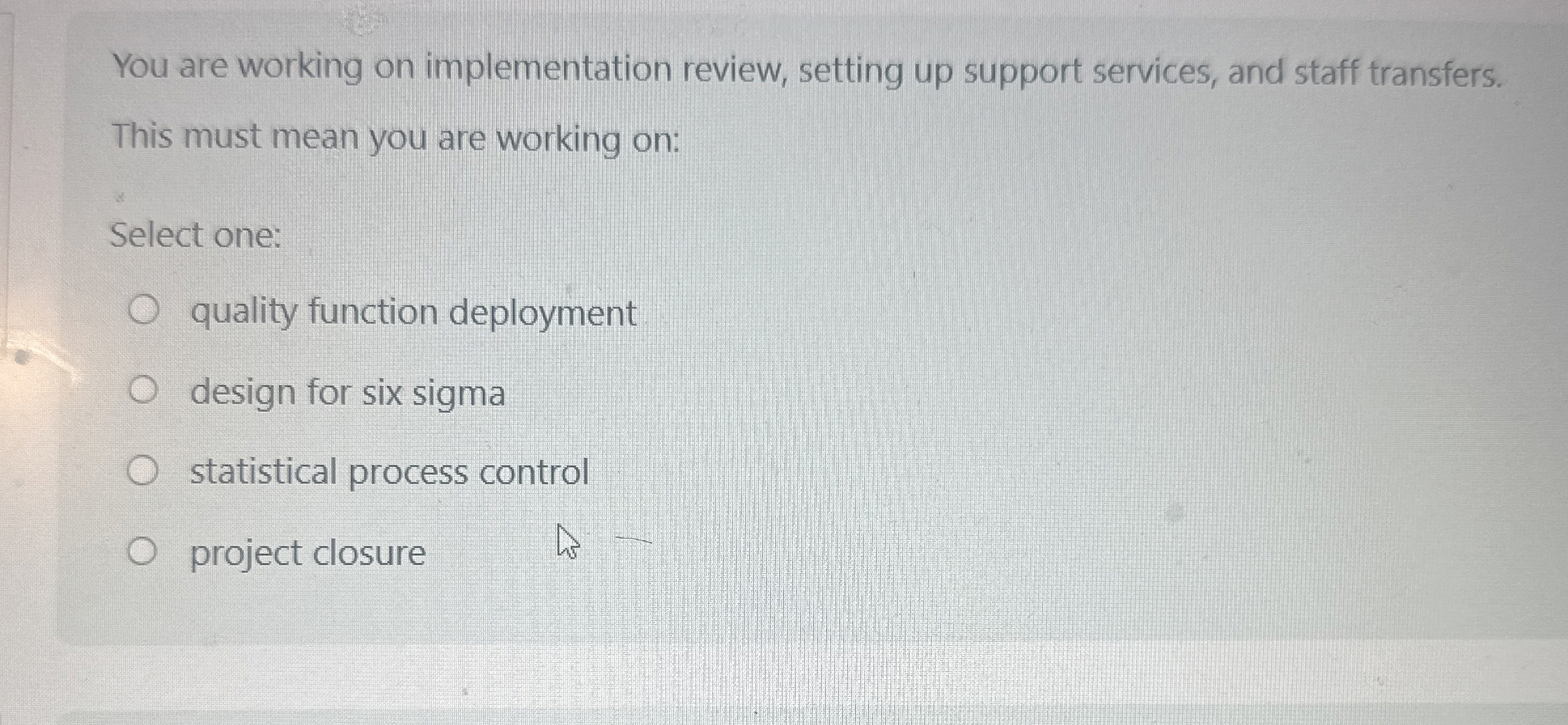 You are working on implementation review, setting