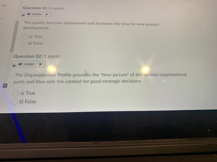 18 Question 31 (1 point) Listen 1 The quality