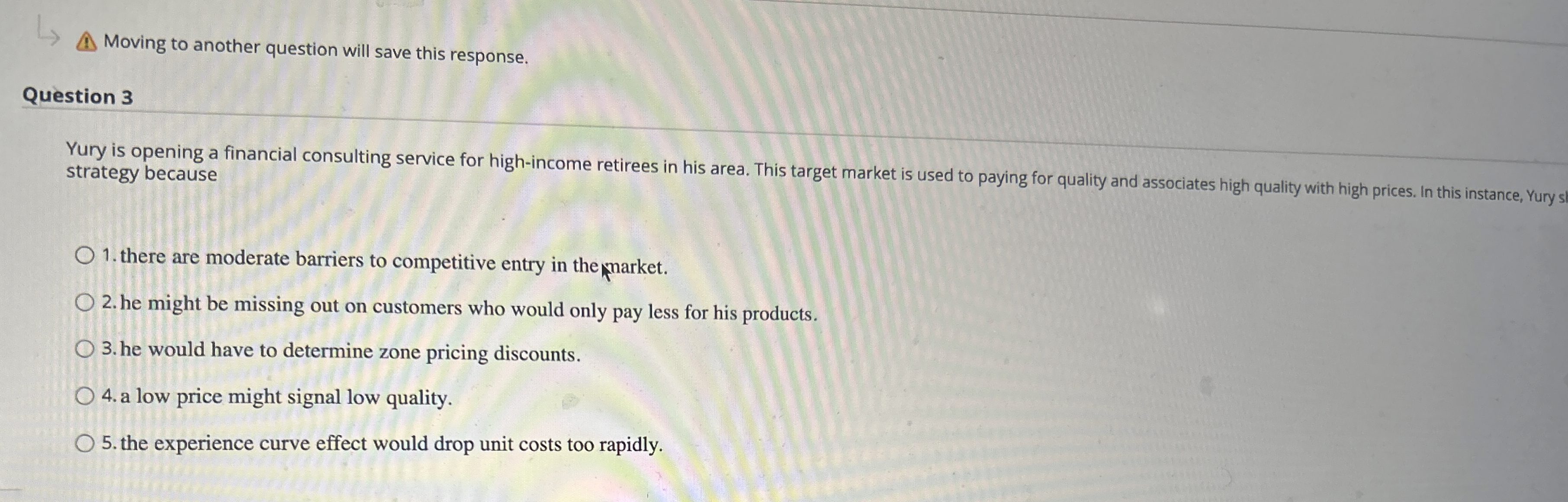 Moving to another question will save this