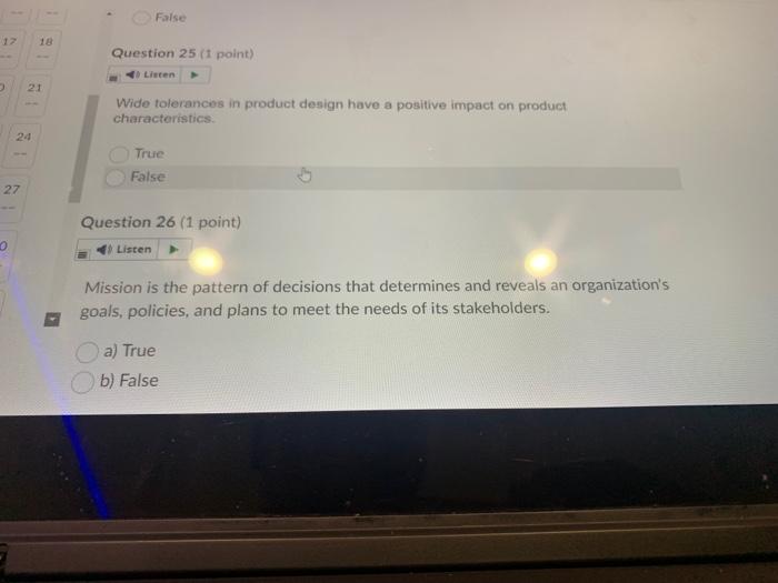 18 Question 31 (1 point) Listen 1 The quality