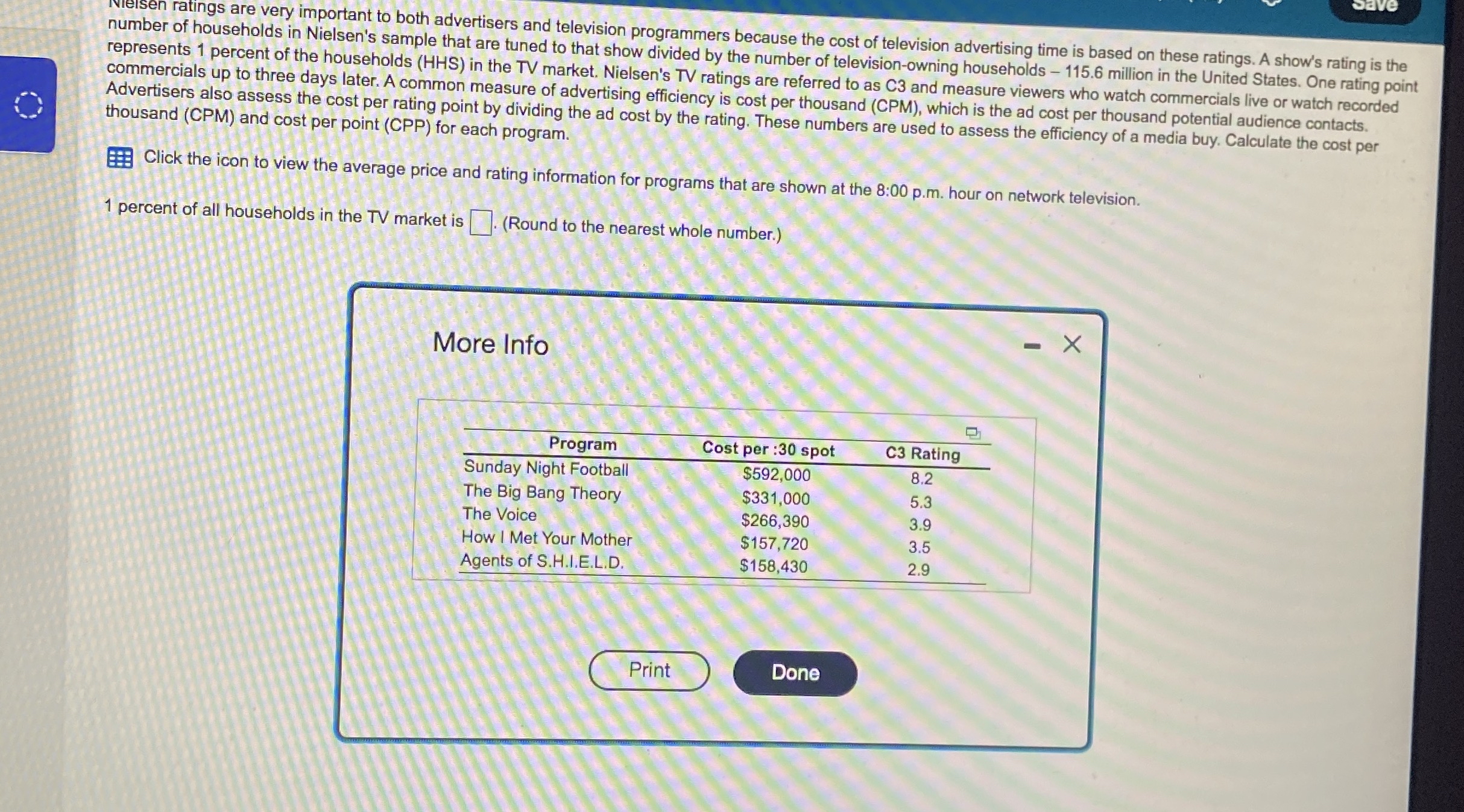 number of households in Nielsen's sample that are